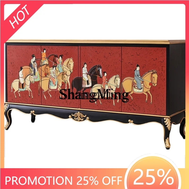 

CL new Chinese style living room solid wood carving dining side table villa storage cabinet entrance decorative locker