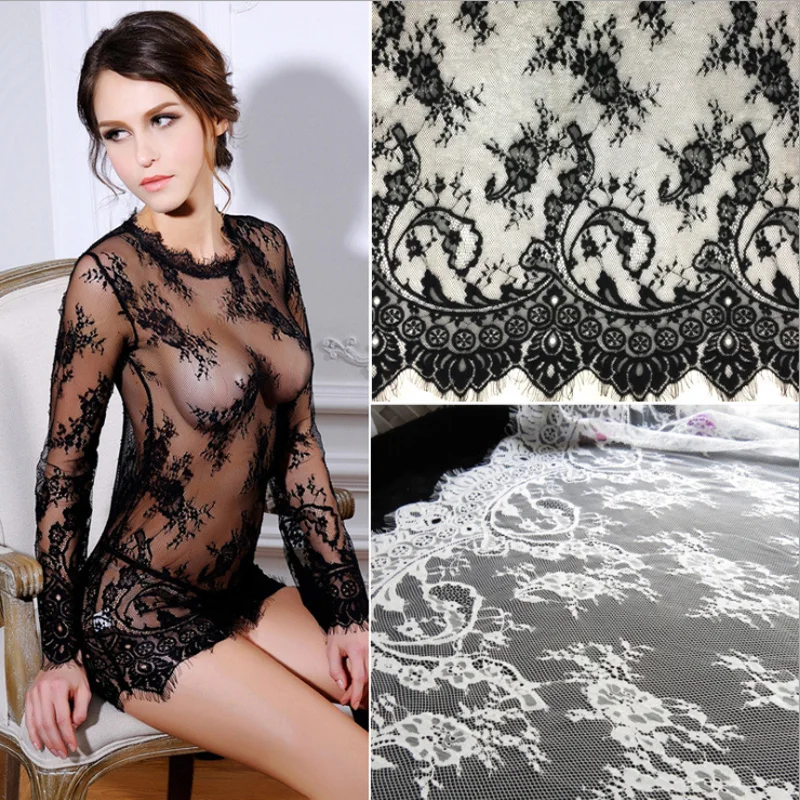 

Eyelash Chantilly Lace Fabric, Traditional Wedding Lace, White and Black Table Cloth, DIY Crafts, 150x150cm, 150x300cm