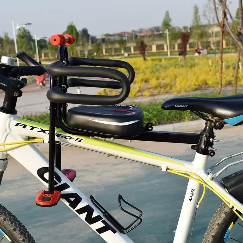 Assento de segurança montado na frente para crianças, Sela de bicicleta com pedais, MTB Road Bike Acessórios