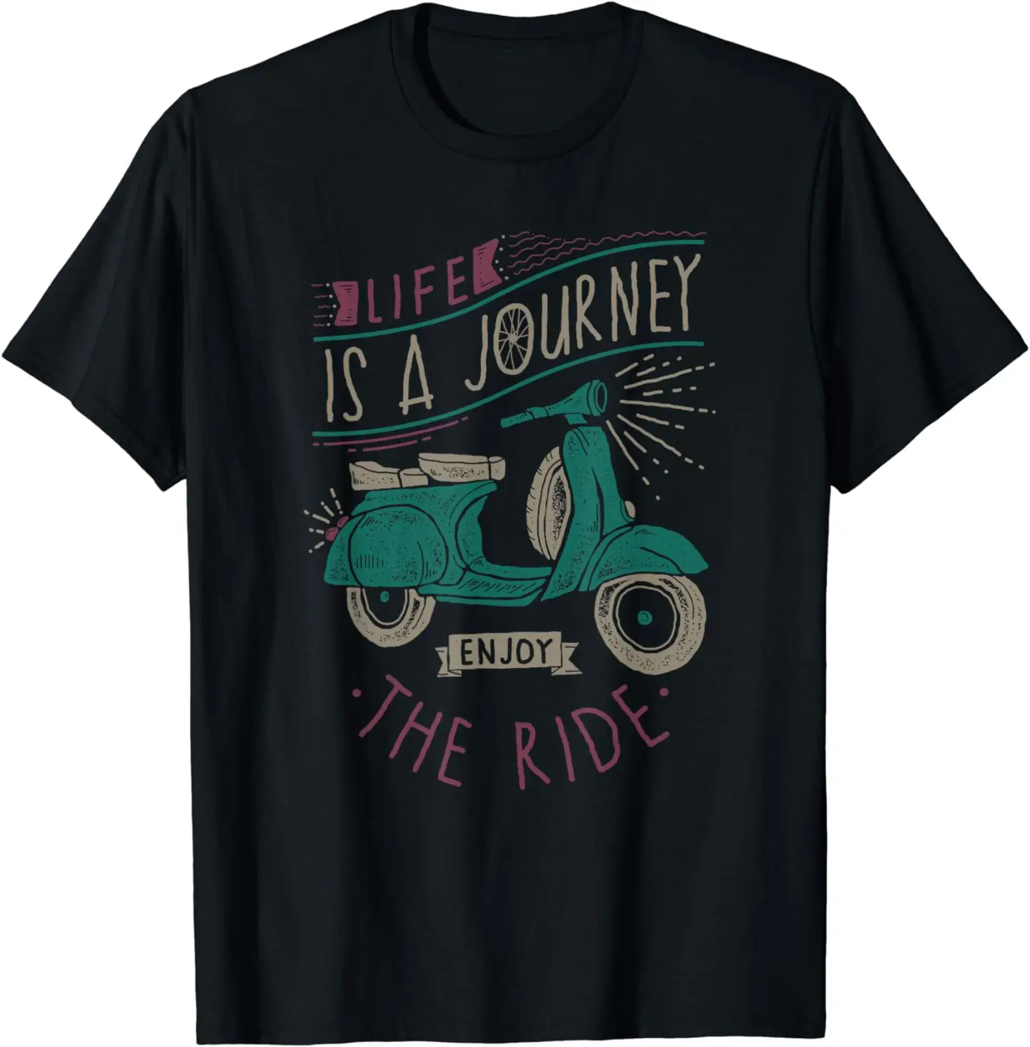 Life Is A Journey Enjoy The Ride Moped Vintage Retro Scooter T-Shirt 100% Cotton Streetwear High Quality