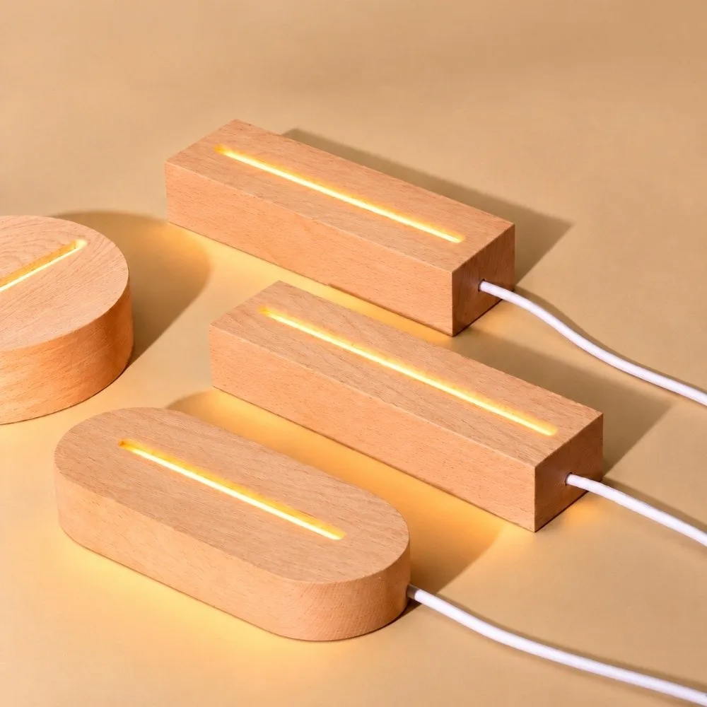 Display Stand Wooden Led Base Oval Luminous Lamp Holder Rectangular Easy To Use Night Light Base Table