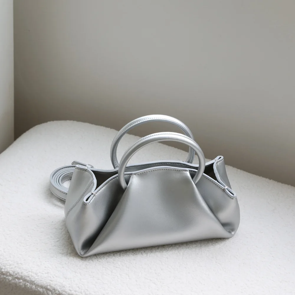 

Korean Style Women Circular Handheld Cloud Handbags Genuine Leather Luxury Designer Hobos Bags Fashion Chic Ruched Shoulder Bags