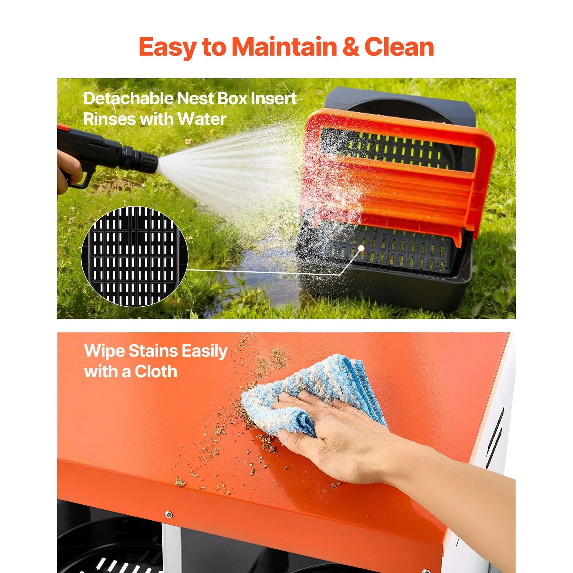 Chicken Nesting Boxes 3 Compartments with Support Legs Easy Egg Collection Galvanized Steel High Strength Plastic Roll Away Nesting Box for Hens Laying Eggs