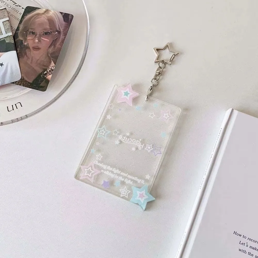 Transparent Card Holder Keychain Attached Star Design ID Card Holders Polarized Photo Compatible Pendant Card Case