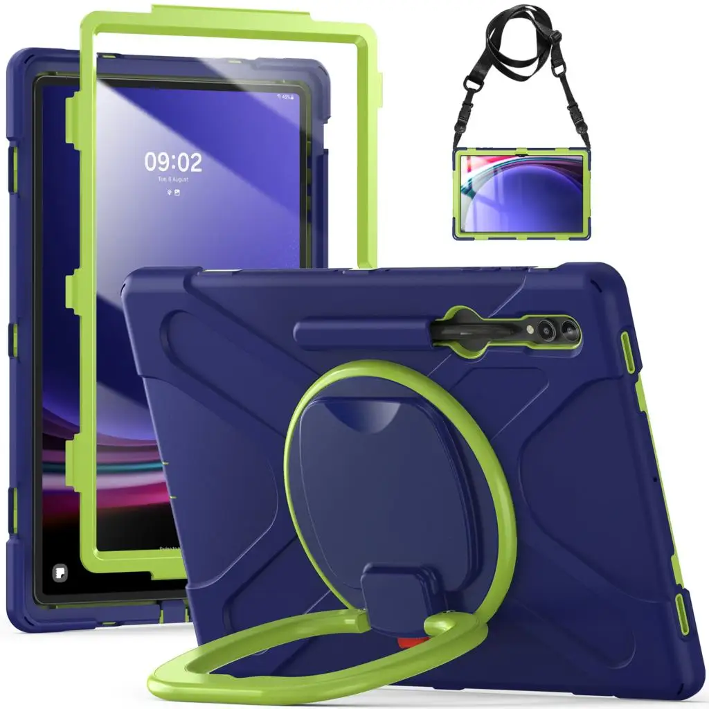 

For Samsung Galaxy Tab S9 Ultra 2023 SM-X910 S8Ultra 2022 SM-X900 14.6 inch Case Kids Safe Armor 360 Rotating Handle Stand Cover