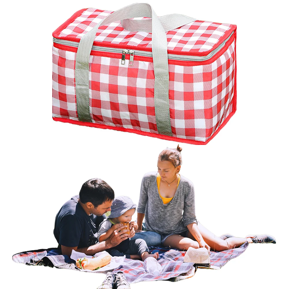 Geruite picknicktas Draagbare ijspakzak met grote capaciteit Waterdichte lunchbox Isolatietas voor reizen in de lente