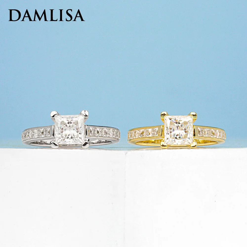 

DAMLISA 6x6mm 1.2ct All Princes Cut Moissanite Wedding Band Ring For Women 925 Silver D VVS1 Moissanite Diamond Engagement Ring