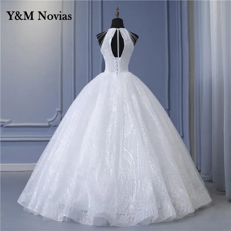 Y & m Novias Real Photo koronka w stylu Vintage suknie ślubne z koralikami Halter Neck suknia ślubna Sexy tanie suknie ślubne Sweetheart Princess