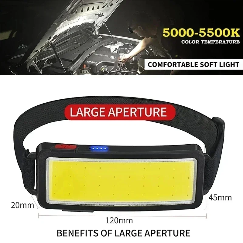 COB Portable LED Headlights Outdoor Headlight Built in Battery USB Rechargeable Head Lamp Camping Fishing Climbing Lantern image 6