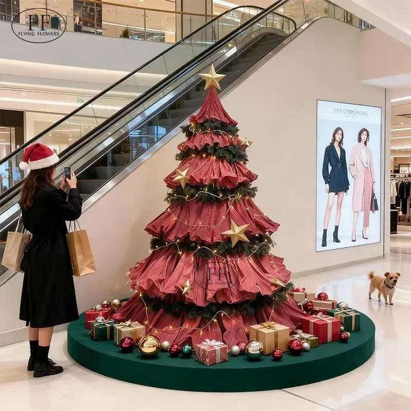 Large artificial vertical fabric Christmas tree, pluggable LED lights, removable design, high-quality handmade,