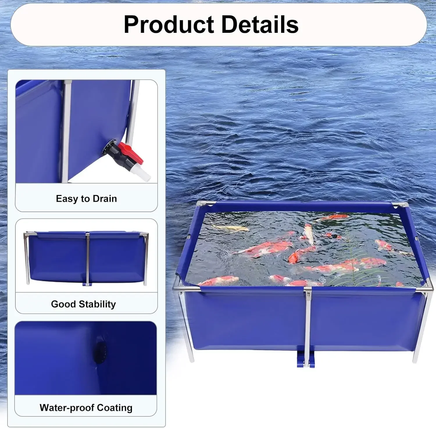 Foldable Fish Pond Fish Tank Aquarium, Canvas Small Above Ground Pond Koi Pond Goldfish Tank Breeding Pondtank Indoor Outdoor