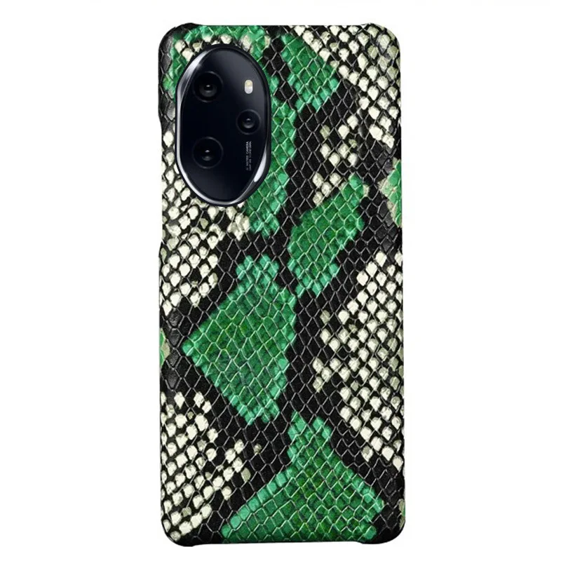 Honor 100 mobile phone shell cowhide python print half bag Honor 100Pro high-grade leather protective case