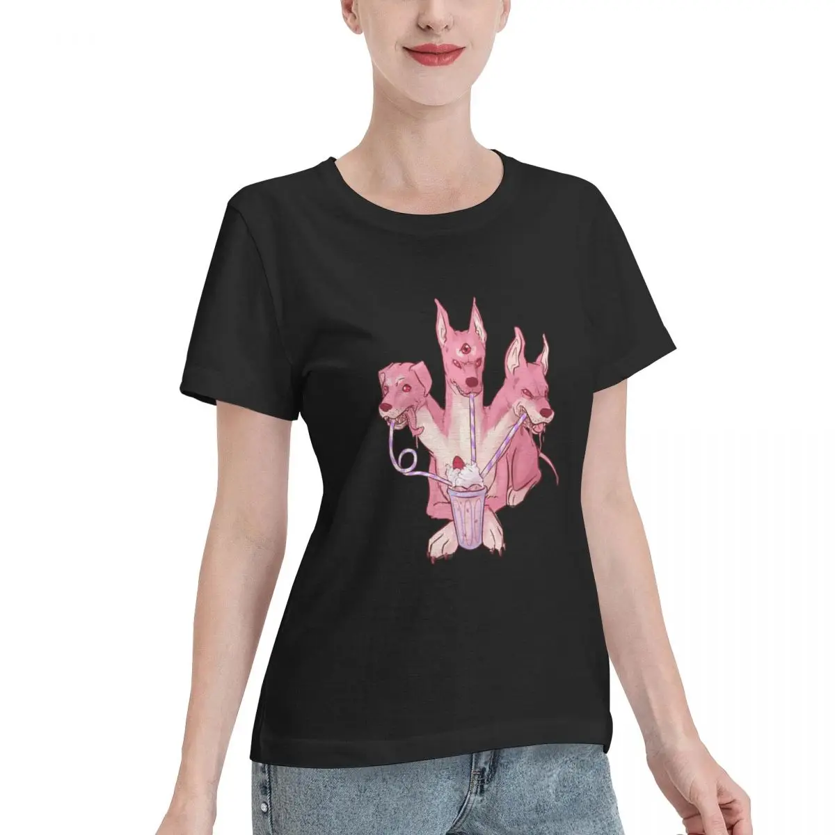 Budget Friendly Strawberry Cerberus Women's T-shirt Pastel Sport Casual Top