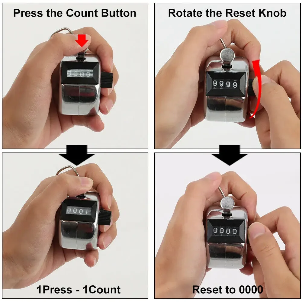 Universal Metal 4 Digit Number Stainless Mini Counter Digital Chrome Hand Tally Clicker Golf 0000 to 9999