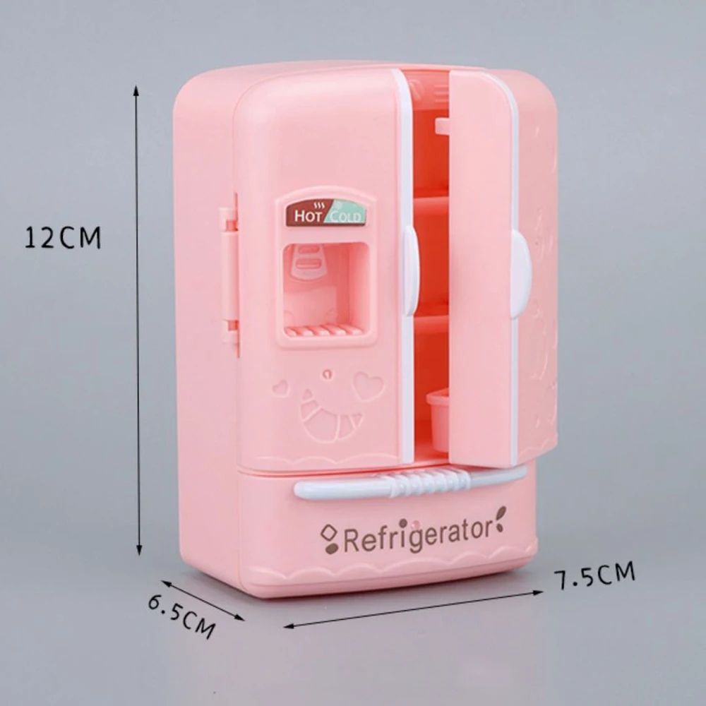 Cute Simulation Microfilm Furniture Double Door Refrigerator 1:12 Dollhouse Kitchen Model Decorations For Girl Birthday Gifts