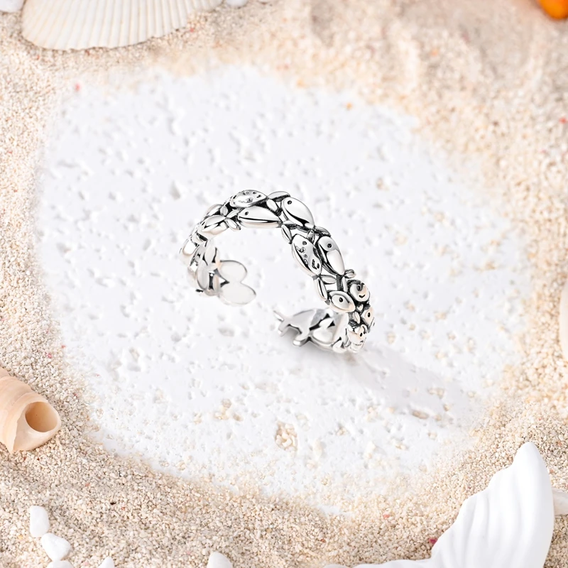 Original 925 Silver Ring Sparking Sardine Starfish Fishtail Open Rings For Women Jewelry Birthday Anniversary Engagement Gifts