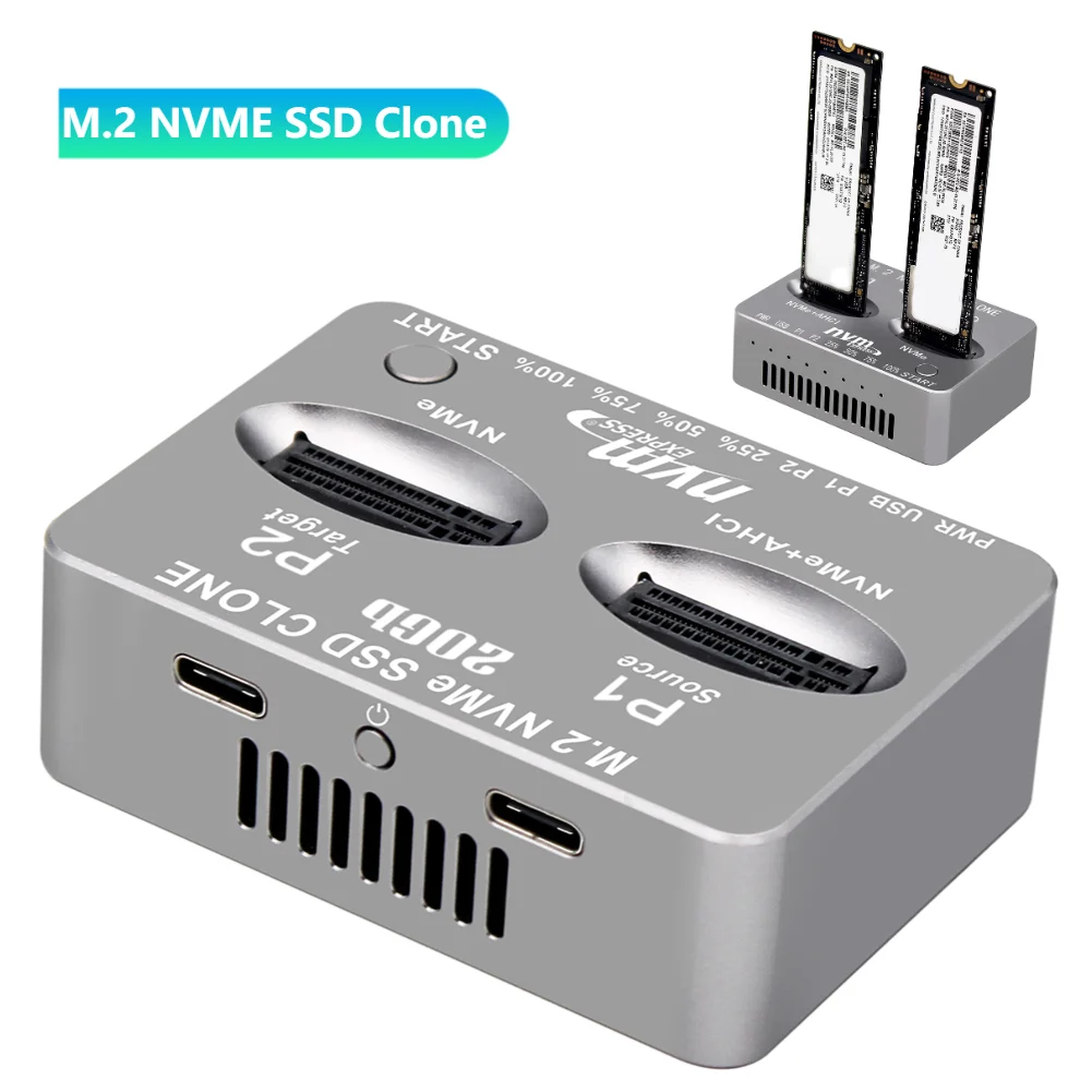 NVME Docking Station Gen2X 20Gbps Dual-Bay M.2 NVME SSD Clone USB3.2 Type C External Hard Disk Box M/B M Key M.2 M.3 NVME PCI-E