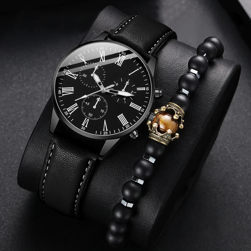 2pcs Men's Watch Set, Business Elegant, Ideal Gift For Ramadan, Eid Al-Fitr, Valentine's Day, Christmas, Birthday