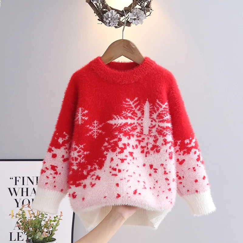 Girls Sweater Autumn Winter 2024 New Snowflake Spot Bottoming Knitted Sweaters for Kids Girl Comfort Fluffy Knit Clothes HY11022 image 2