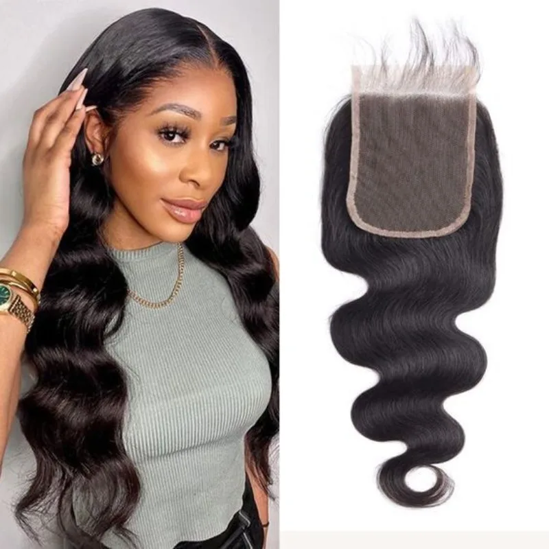 4x4 Lace Closure Body Wave Echthaar Natürliche Farbe Vorgezupftes Babyhaar Schweizer Lace Closure Für Schwarze Frauen Tägliche Perückenherstellung – Detail 5