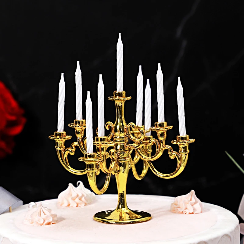 Vintage Candlestick Ornaments Golden Branches Taper Candelabra Hanukkah Birthday Cake Candle Stand Decoration Baking Accessories