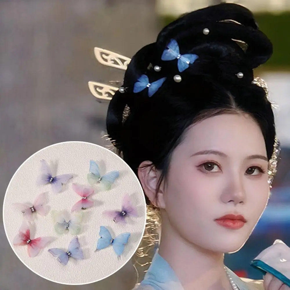 

Gradient Color Bangs Side Clips DIY Hair Accessories Mesh Butterfly Hair Clips Sweet Decor Double-layer Sheer Butterfly Hairpins