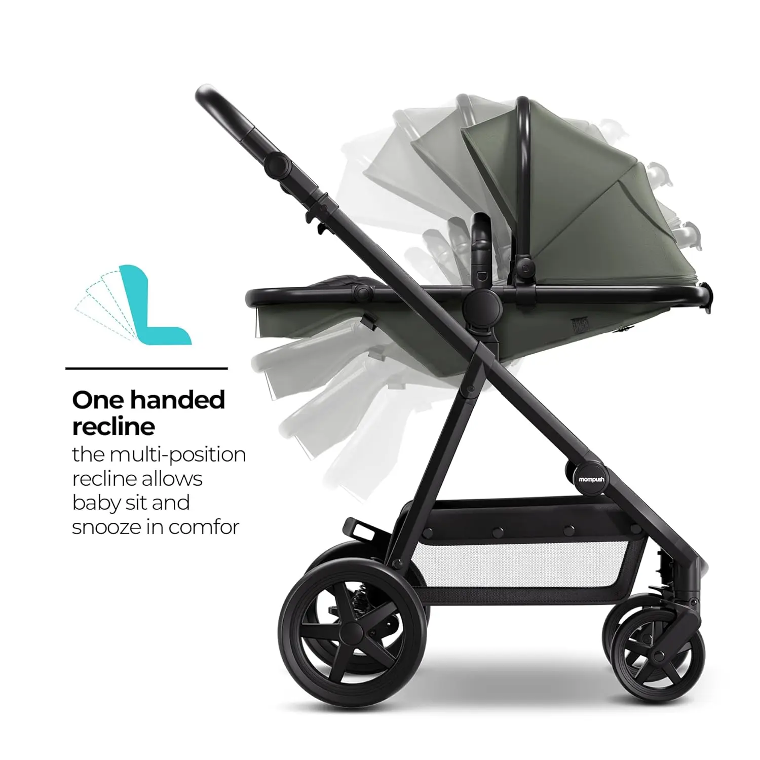 Mompush-Poussette Meteor 2 pour bébé avec mode berceau, compatible avec siège auto pour bébé, adaptateur inclus, berceau stable, 2 en 1