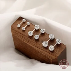 925 Sterling Silver Ball Back Hanging Stud Earrings Niche Design Sense Zircon Korean Earring Lady Birthday Fashion Jewelry Gift