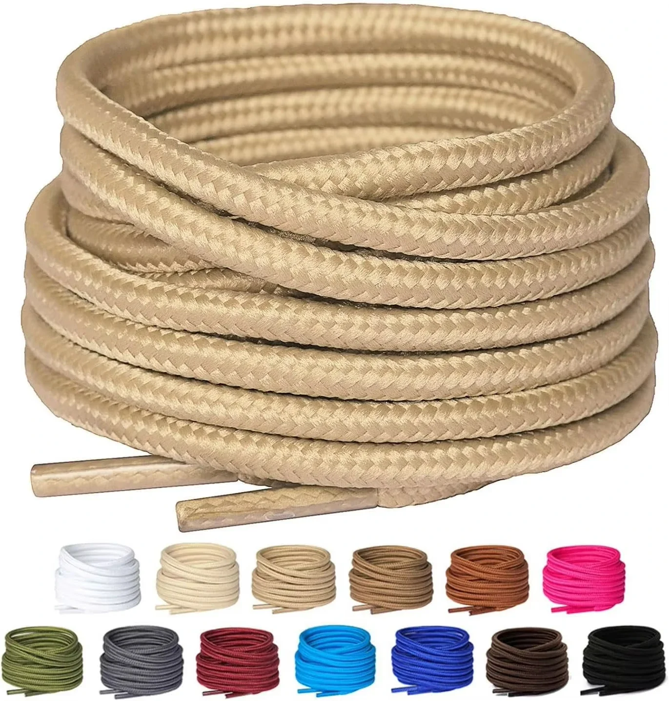 2 Pair Duty round Shoelaces Durable Polyester Outdoor Shoe Laces for Hiking Sports Running Tear-Resistant Cotton Laces