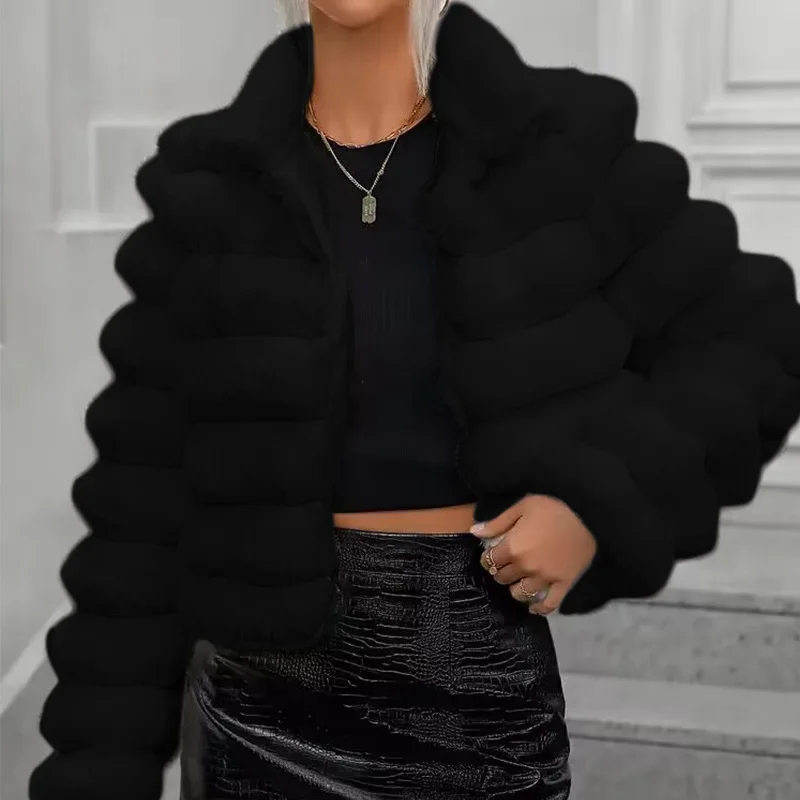 New Coat Women's Faux Fur Short Jacket Autumn Winter Lapel Faux Mink Fur Party Club White Zipped Coat Vintage Furry Outerwear