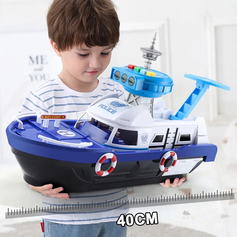 Big Size Music Boat Simulation Track Inertia Toy with 3 Cars and 1 Plane Story Lighting Ship Model Kids Early Educational Toy