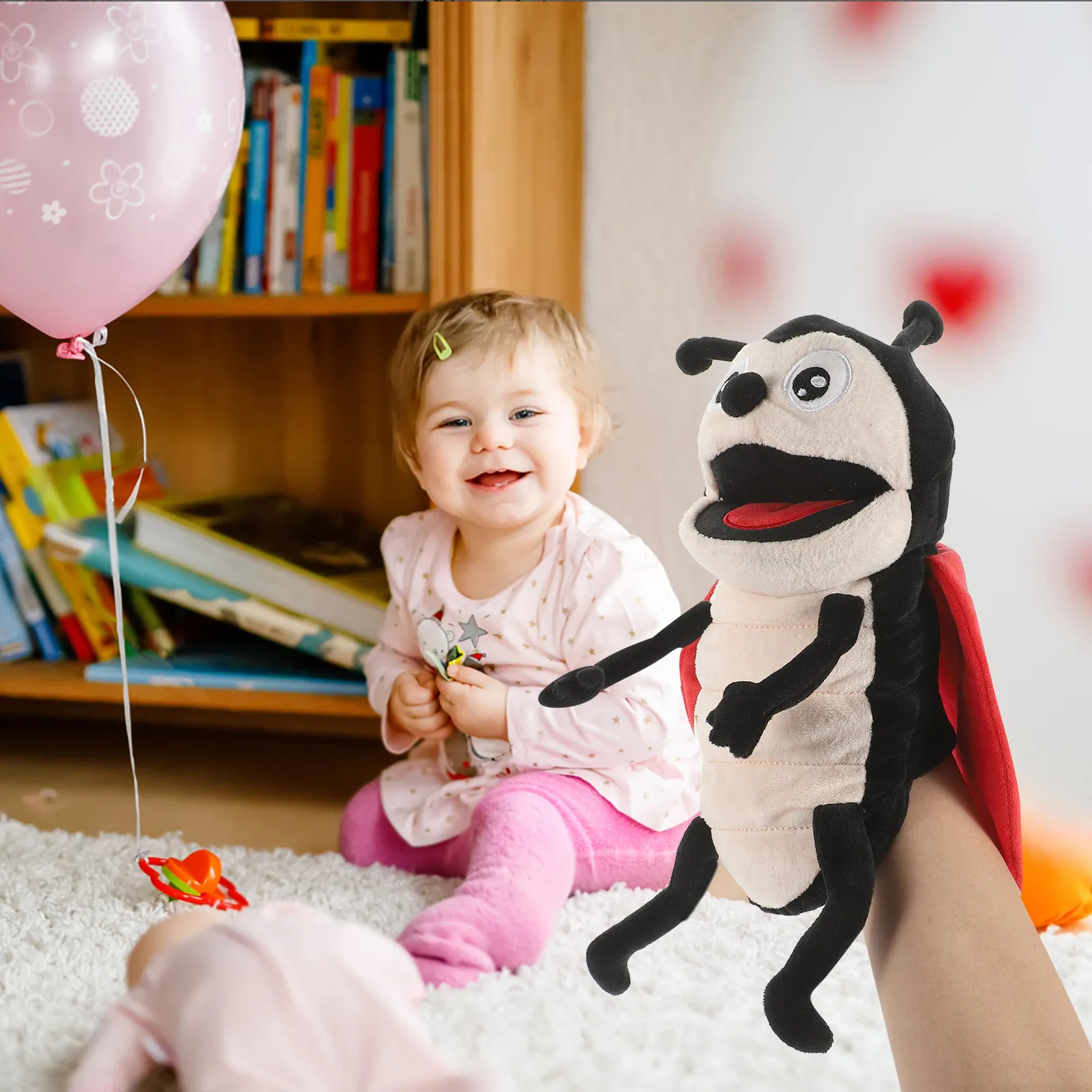 Lively Ladybug Hand Puppet Vibrant Colors Realistic Design Portable Lightweight Performance Prop for Storytelling Early Learning