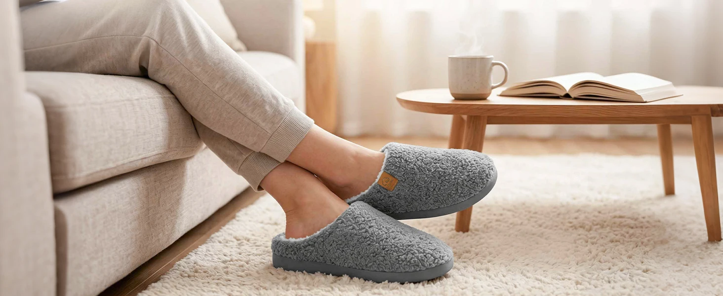 Comwarm Lockige Fleece-Hausschuhe für Damen, Memory-Schaum-Hausschuhe, Schlafzimmer-Slipper, Fellfutter, gemütliche, warme Damen-Hausschuhe – Detail 9