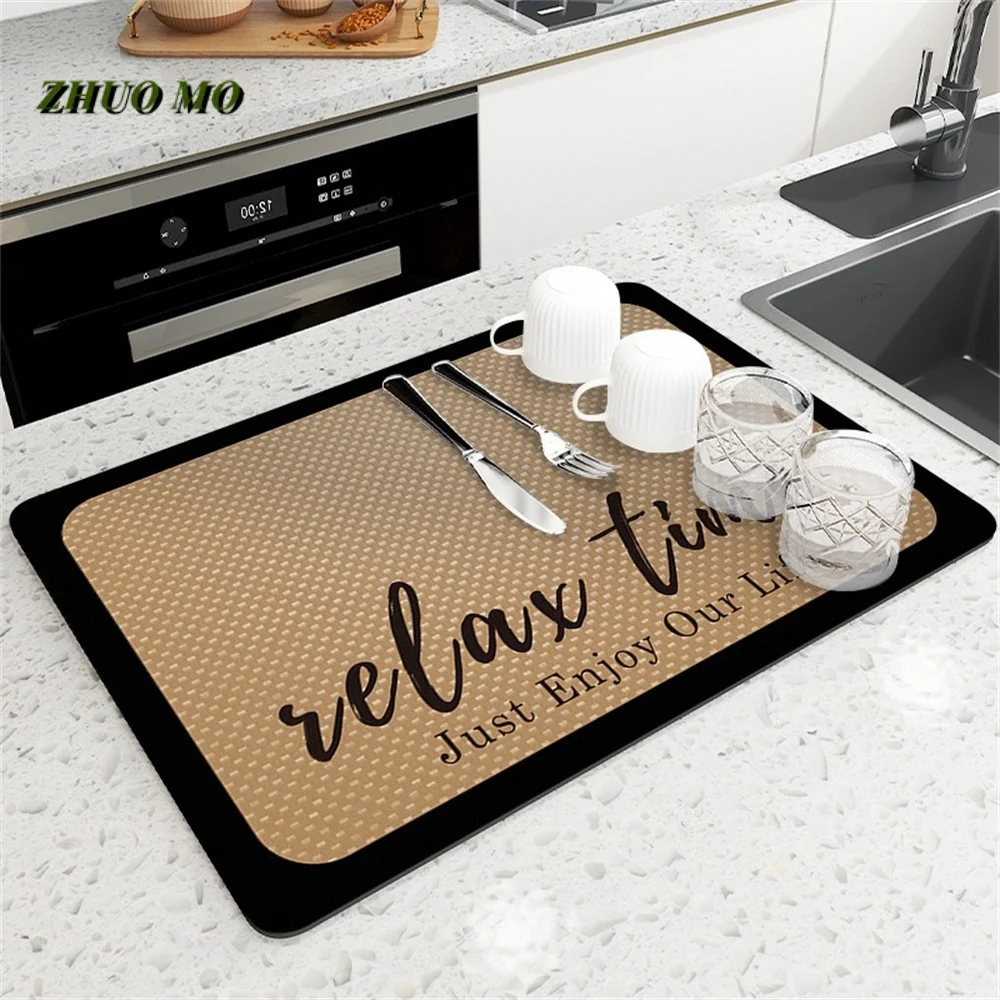 Diatomaceous Mud Water Absorption Quick Drying Mat for Kitchen, Bowl, Plate, Cup, Table Coffee Machine, 40x50cm