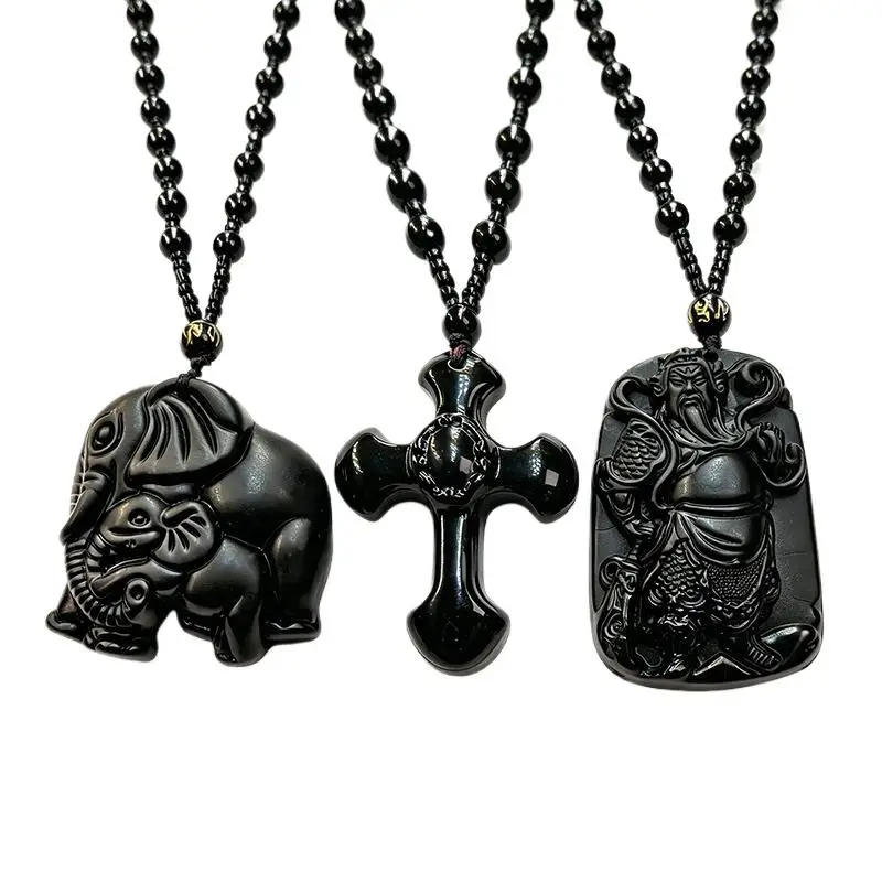 Obsidian Cross Pendant Necklace Timeless Prayer Jewelry Sturdy Construction for Men Women Office Daily Wear