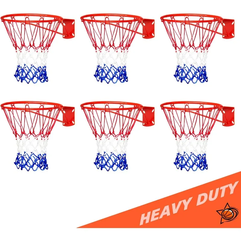 

6 Pcs Heavy Duty Basketball Nets Replacement Bold Polyester Woven Rope Basketball Hoop Net-All Weather Anti Whip, Fits Standard