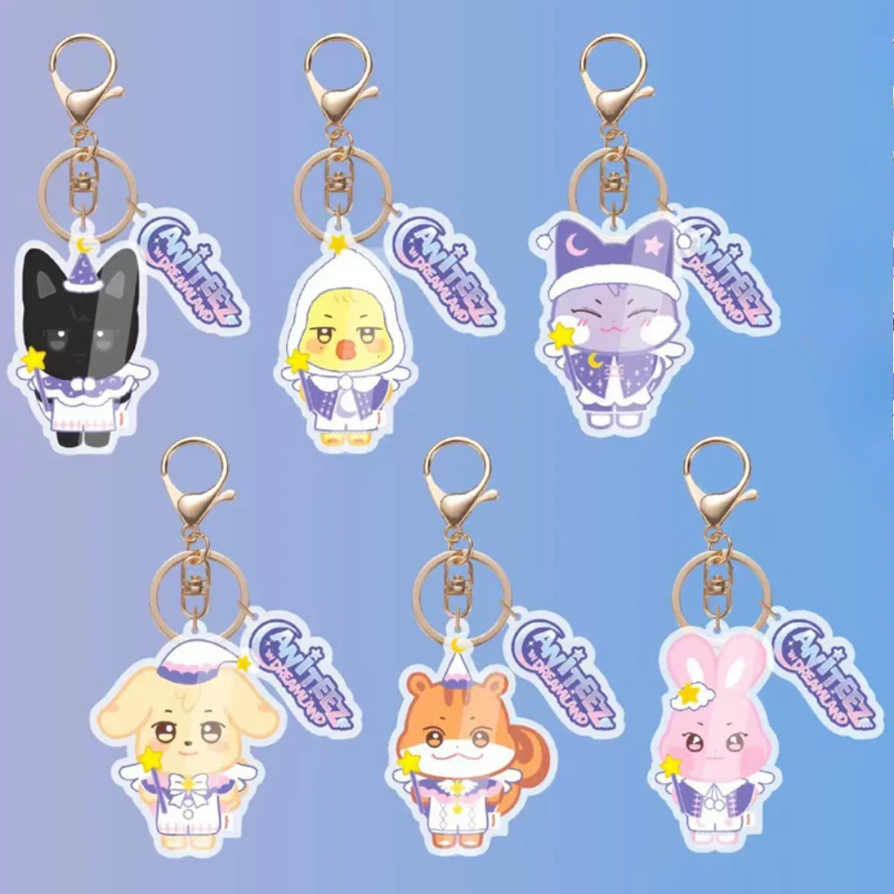 Popular men Group Cartoon Keychain Hongjoong Seonghwa Yunho Yeosang San animal Figure Pendant Key Ring Accessories Fans Gift