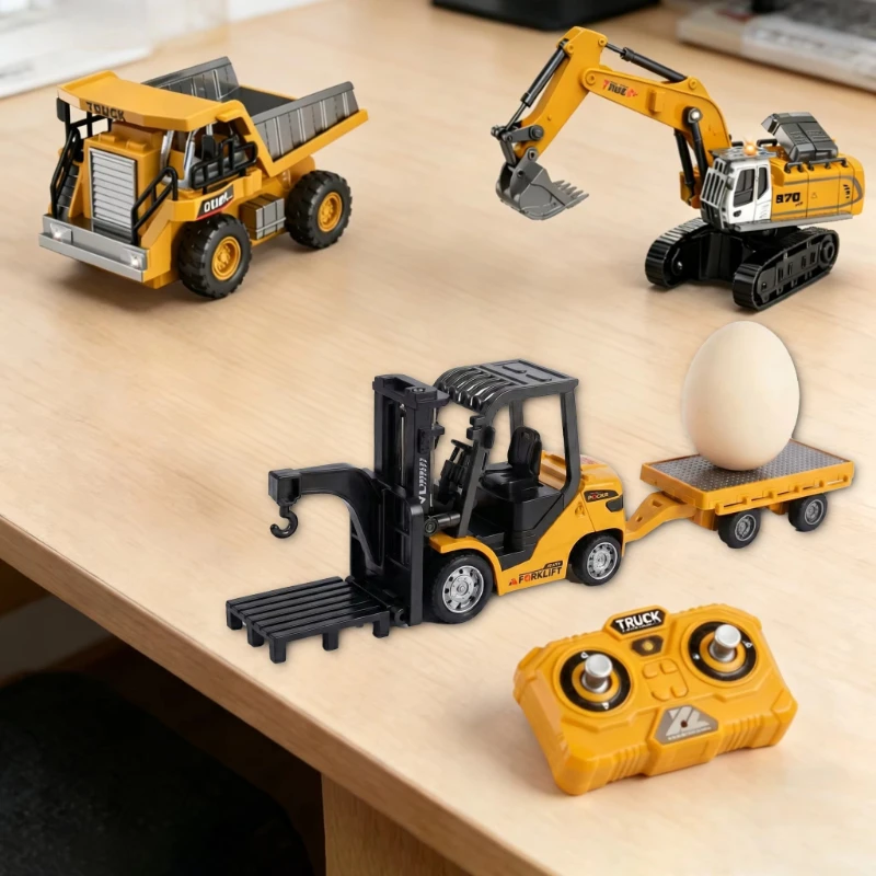 

1:64 2.4G RC Mini Alloy Forklift with Trailer Desktop Game Dump Truck Remote Control Engineering Lift Truck RC Excavator Gifts
