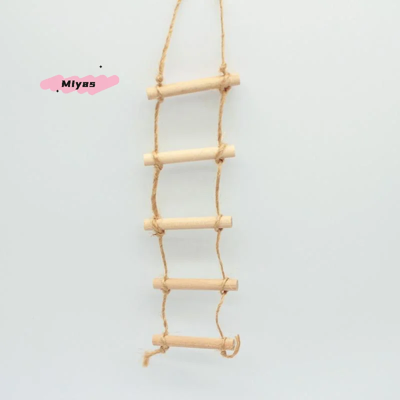 1 stuks mini houten henneptouw hangende ladder voor poppenhuis huisdier tuinieren - poppenhuis accessoire miniatuur scène model speelgoed