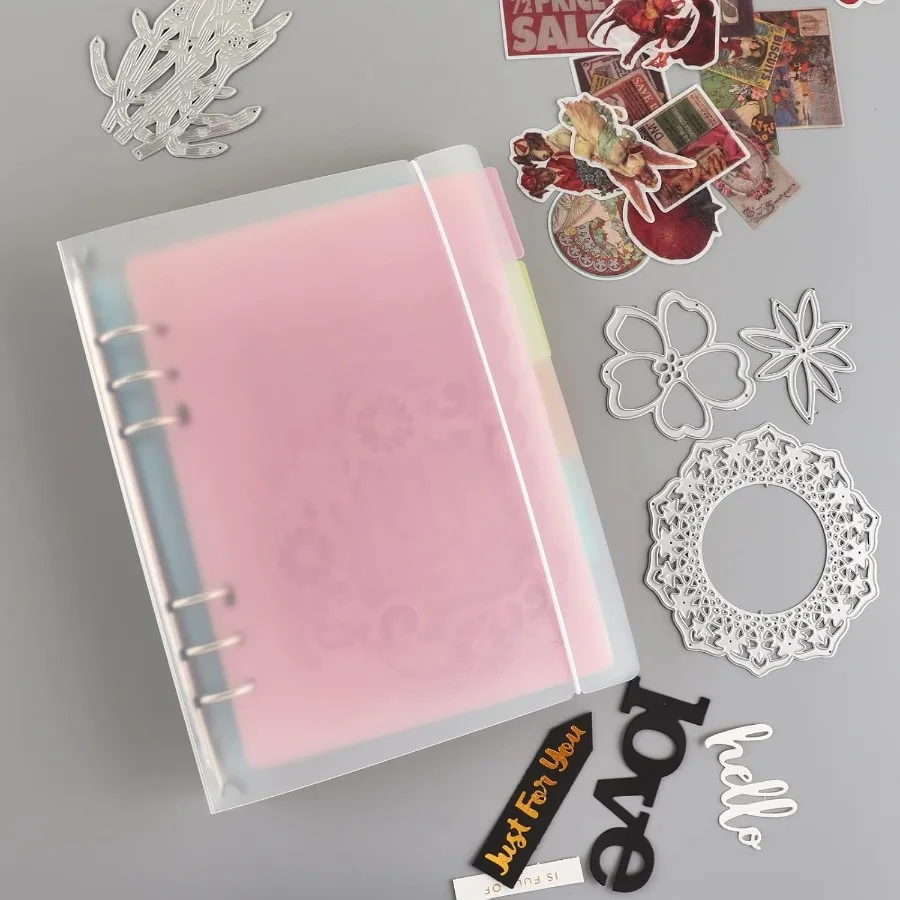 A5 6 Ring Binder Coveder with Sp Closure Button Storage Book Cover for 6 Hole Planner Pages Refill Insert Die Storage Book Bind