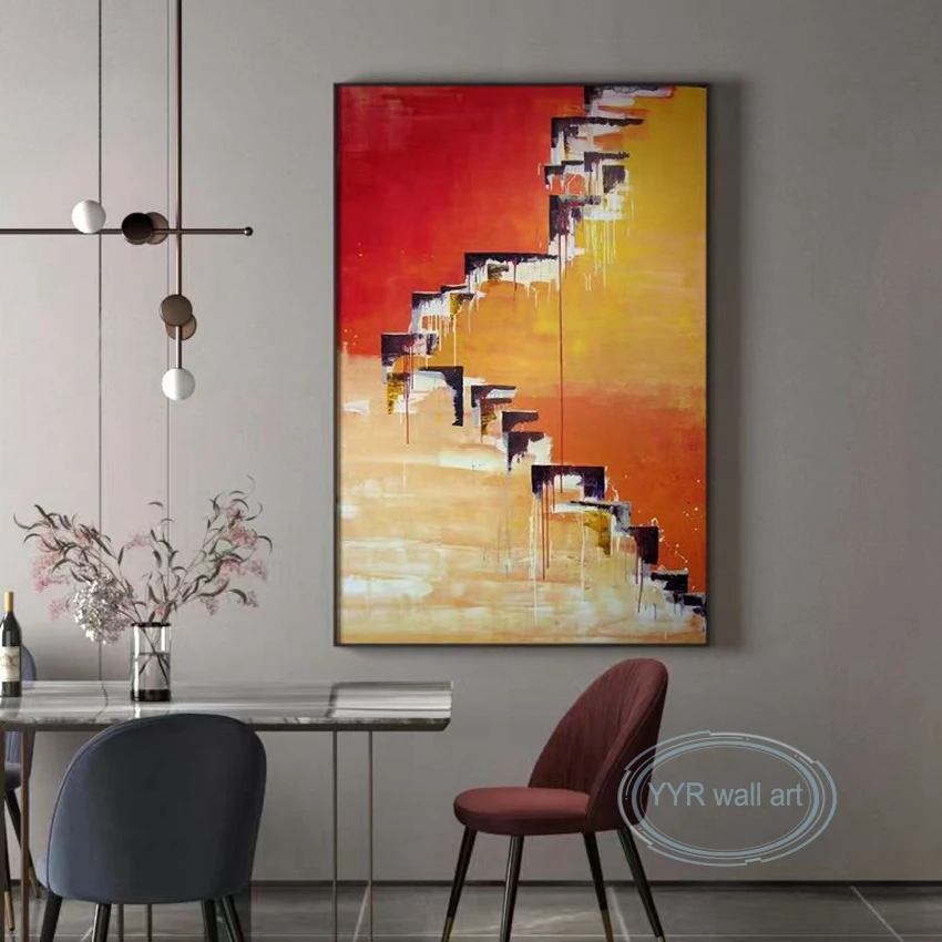 Orange Red Abstract Wall Art Hanging Picture Handmade Oil Painting Canvas Poster Parlour Restaurant Bedroom Study Luxury Decor