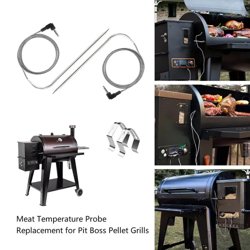 PB-1250 Food Probe, Meat Temperature Sensor, Silicone Grommet for Probe, Stainless Steel Probe Clip, Pellet Grill Probe Full Kit
