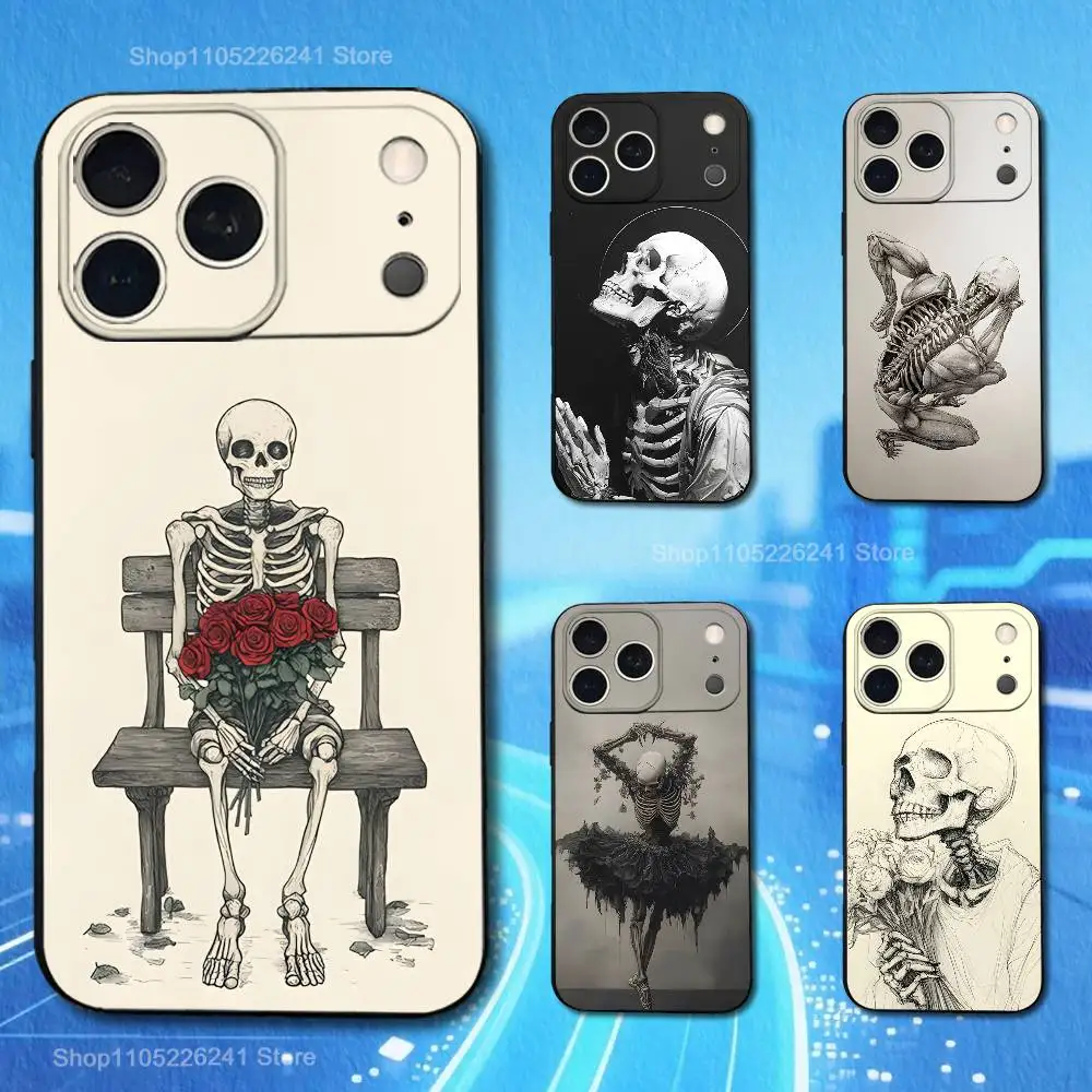 

Sketch Art Painting Skeleton Case For iPhone 11,12,15,14,13,16,17,Plus,Pro Max,XS,X,XR,SE,Mini,8,7,Soft Silicone Black