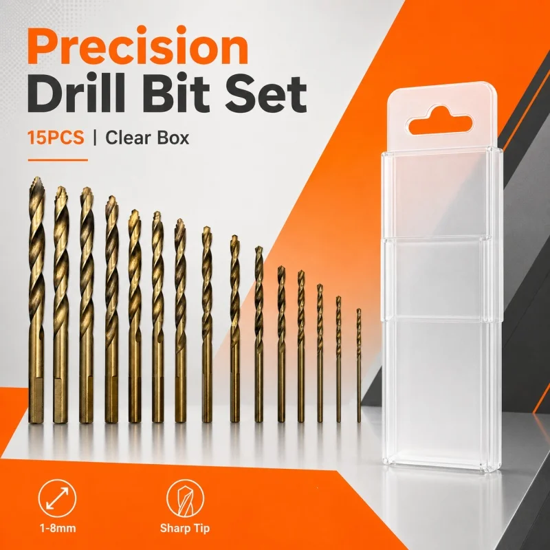 15Pcs HSS Twist Drill Bit Set 1-8mm Straight Shank Drill Bits For Metal Wood Plastic PVC DIY Drilling Tools