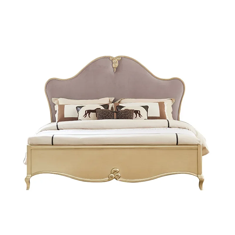 

American, light luxury, modern, solid wood bed Internet celebrity bed, lotus root pink, flannel