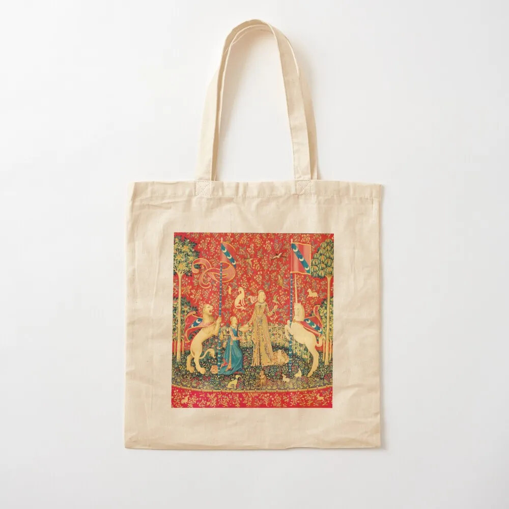 

LADY AND UNICORN Taste, Red Green Fantasy Flowers,Animals Tote Bag handbag canvas bags Canvas Tote Bag