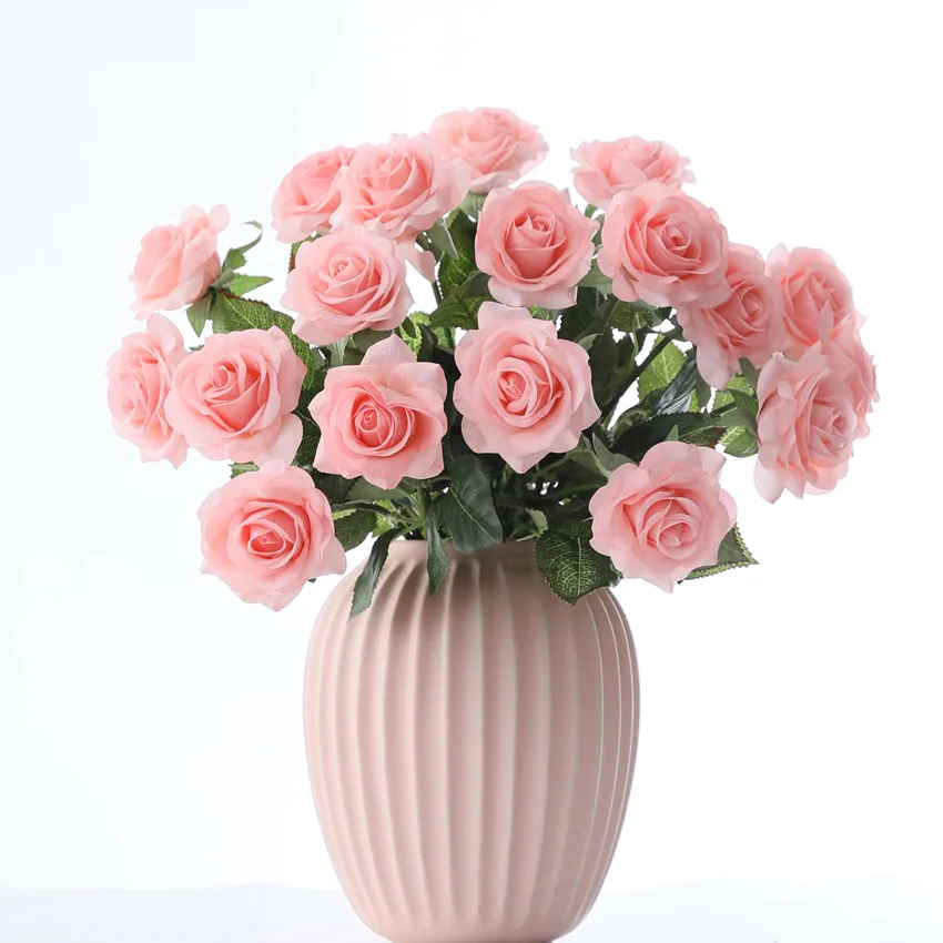 YO CHO 1 Head Pink Rose Artificial Flowers Silk Artificial Roses Real Touch Wedding Home Garden Decoration Fake Flower Bouquet