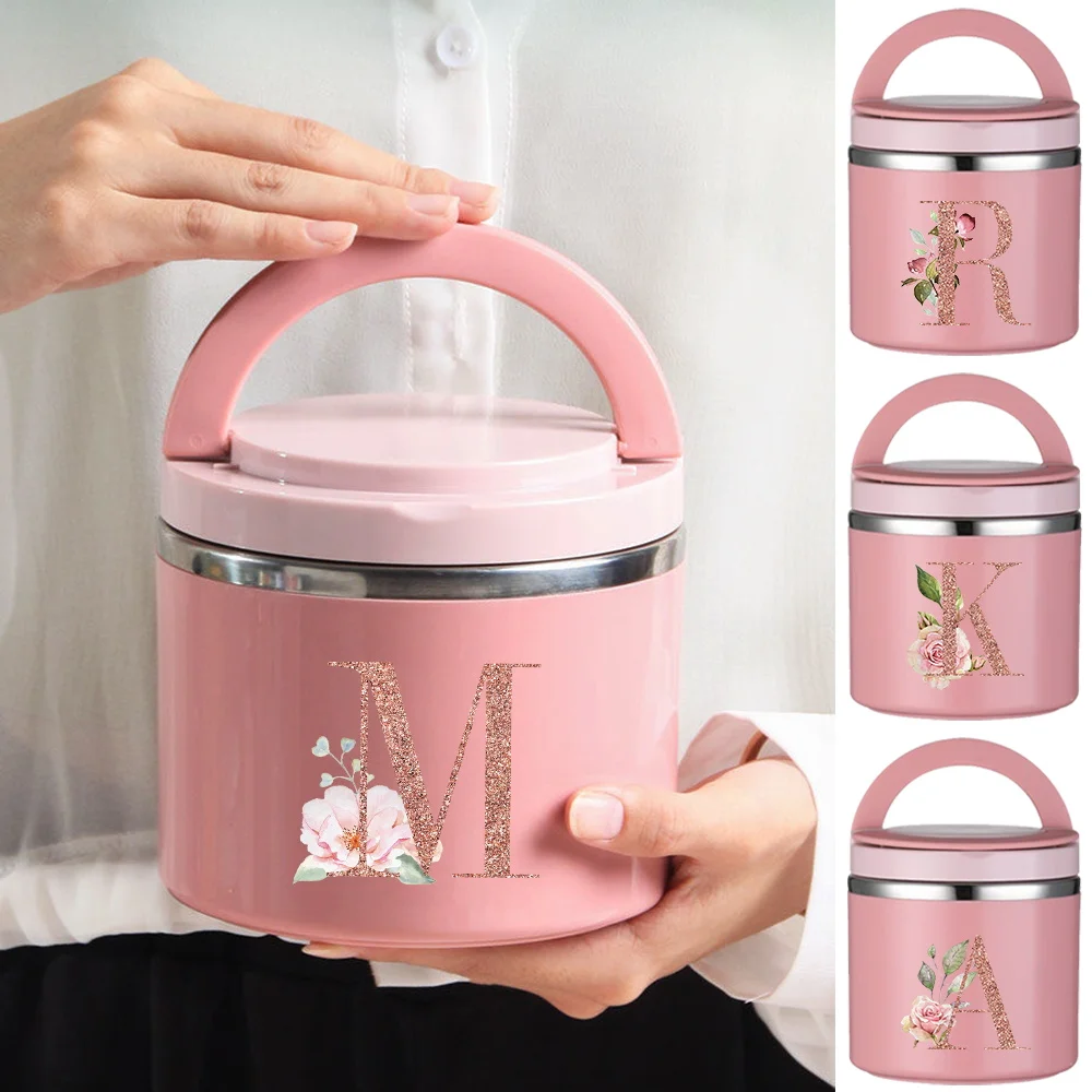 

Thermal Jar Insulated Soup Cup Children Worker Lunch Box Portable Camping Picnic Rose Gold Letter Series Bento Lunch Box Unisex