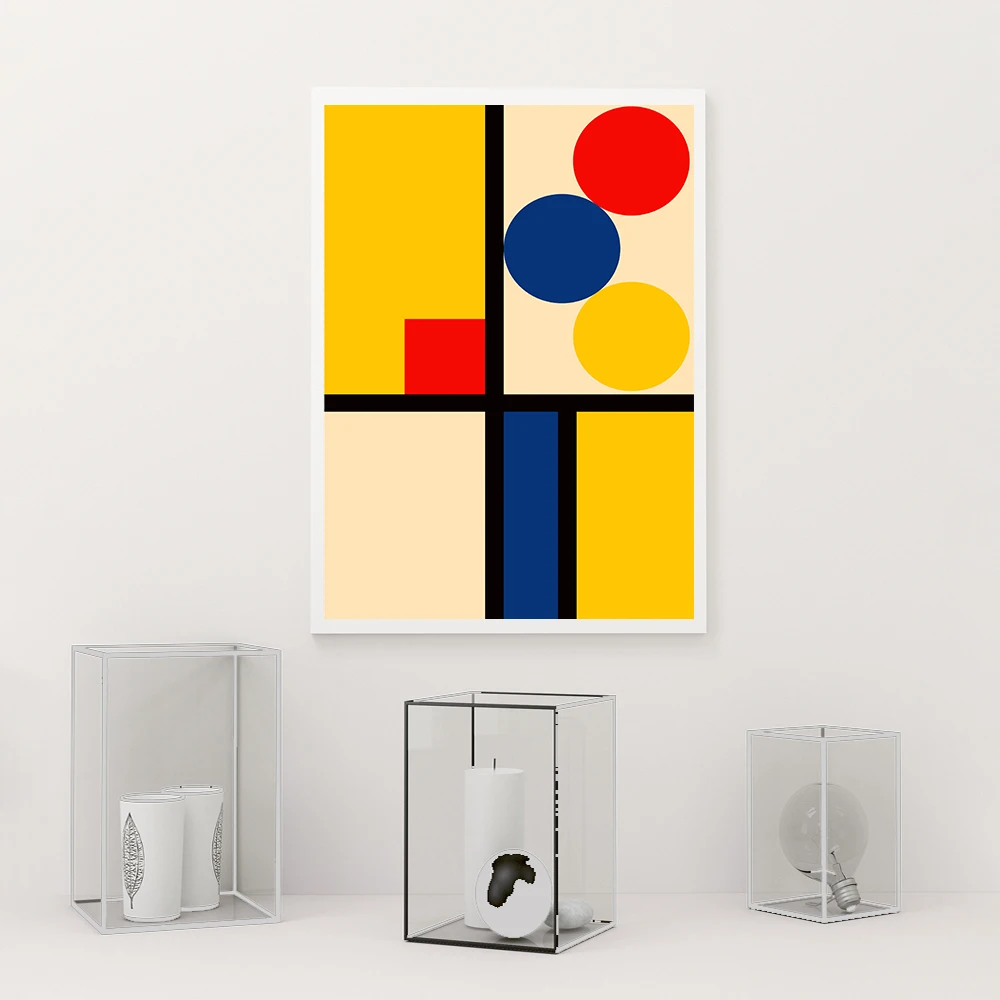 1pc frameless Canvas Painting Bauhaus Inspired Minimalist Posters Mondrian Design Prints Canvas Painting 60s Wall Art Pictures H