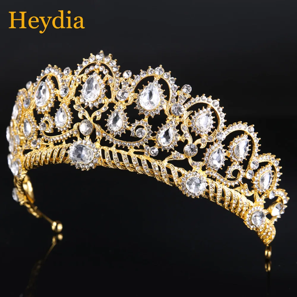 HB03 Golden Bridal Crown Luxury Wedding Hair Accessories Bride Headdress Bridal Headgear Pageant Tiara Party Headwear Jewelry